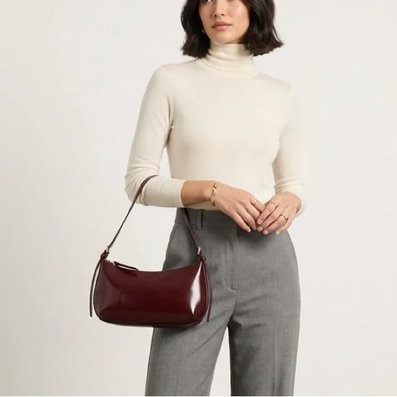 & Other Stories Sleek Leather Shoulder Bag in Burgundy Oxblood - Picture 1 of 14